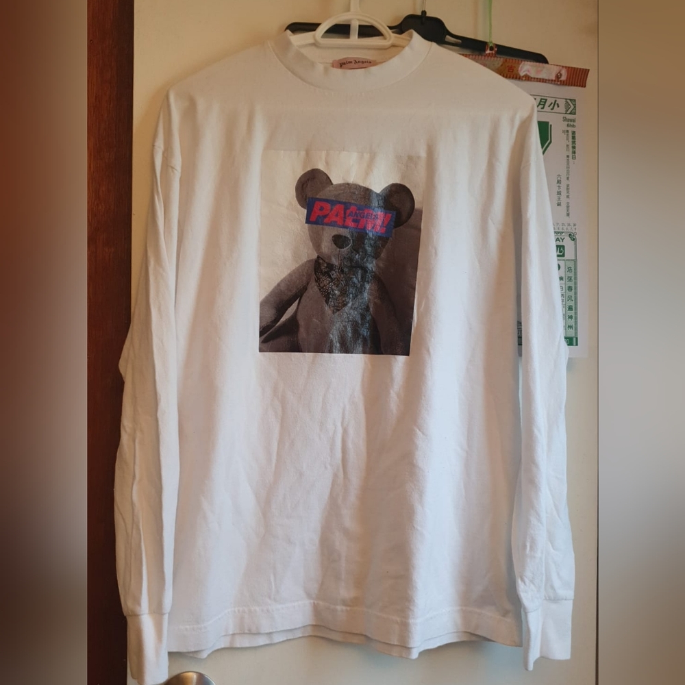 Palm Angels White Bear Long Sleeve T-ShirtSize: Medium